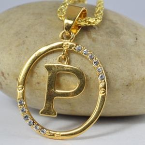 18KT Gold Filled Crystal Rhinestone Round "P"